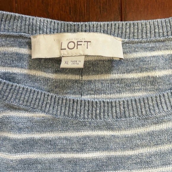 Ann Taylor Loft Women's Top XL Short Sleeve 100% Cotton Blue White Striped - Picture 7 of 10